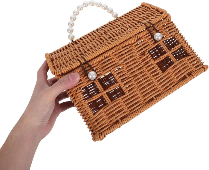 TOPBATHY Boho Handgeflochtener Picknickkorb Hausform mit Deckel und