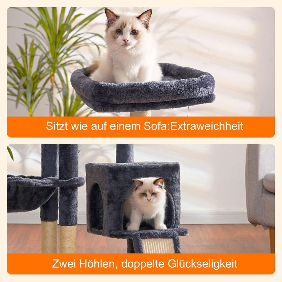 Heybly Kratzbaum mit Katzenbürste, Katzenbaum für Hauskatzen mit Gepolsterter Sitzstange aus Plüsch,