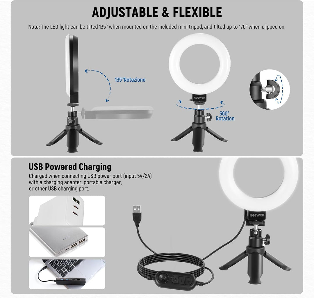 NEEWER Basics 5" Ringlicht für Videokonferenz Beleuchtung 2er Pack Ansteck Licht Set mit Schreibtisc