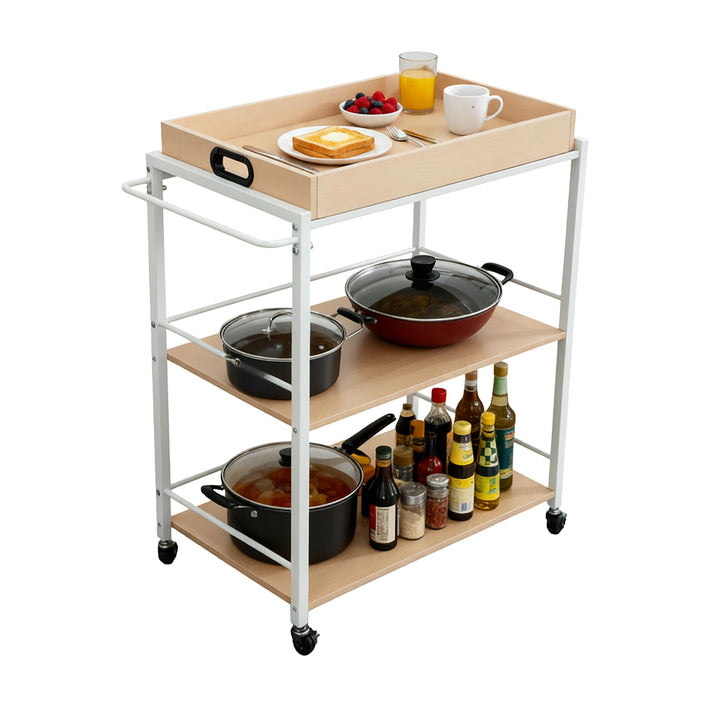 Relaxdays Servierwagen mit abnehmbarem Tablett, 3 Etagen, HxBxT: 88 x 70 x 40 cm, Küchenwagen skandi