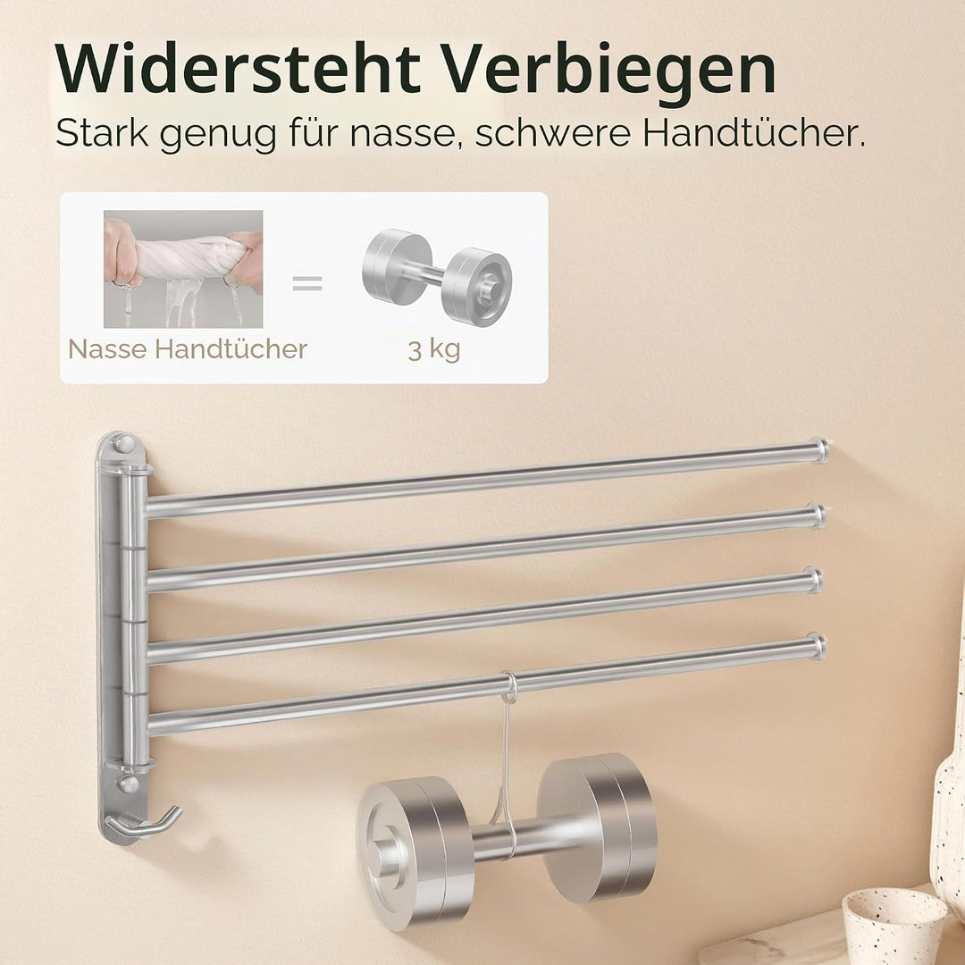KES Handtuchhalter Schwenkbar Handtuchstange 4 Armig Bad Edelstahl SUS304 Badetuchhalter 50CM 180° D