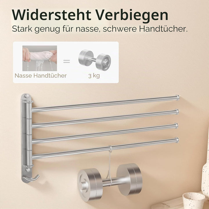 KES Handtuchhalter Schwenkbar Handtuchstange 4 Armig Bad Edelstahl SUS304 Badetuchhalter 50CM 180° D