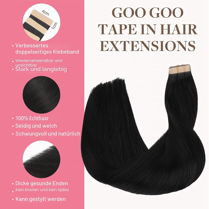 GOO GOO Tape in Extensions Echthaar, Tape Extensions Echthaar, 55cm 50g 20pcs, Extensions Echthaar,