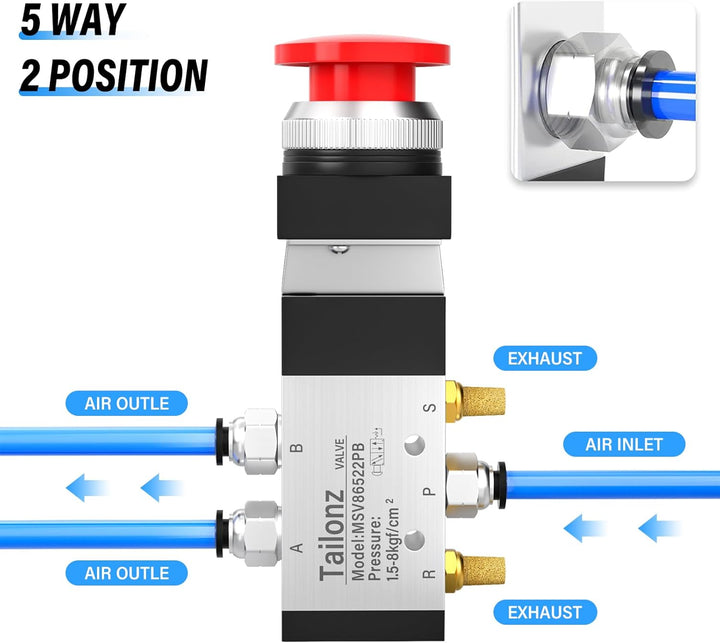 Tailonz Pneumatischer Druckschalter 1/4" NPT 5 Wege 2 Positionen Druckschalter Druckschalter Drucksc