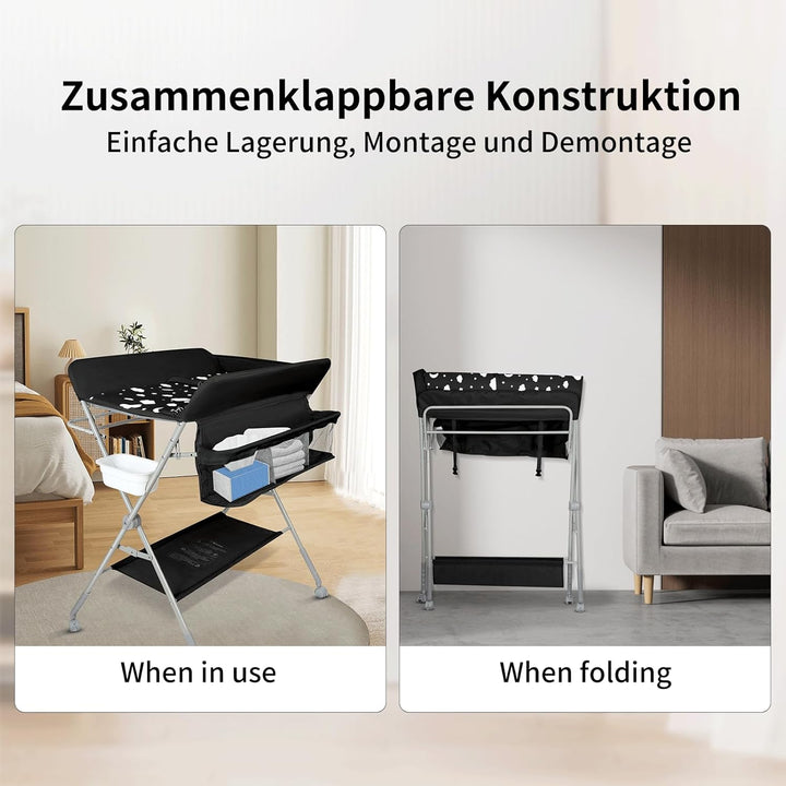 OHMG Baby Wickelkombi Klappbare Wickelkommode,Wickeltisch mit Rollen,Mobiler Wickeltisch mit Wickela