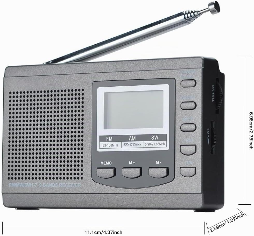 COVVY AM/FM / SW1-7 Tragbarer 9-Band-Radioempfänger mit Lautsprechern und Kopfhörern, ausgezeichnete