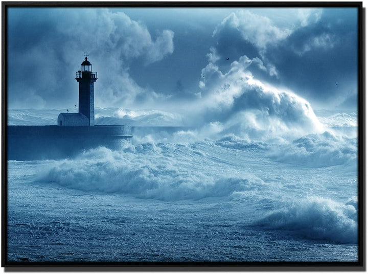 Paul Sinus Art 105x75cm Wandbild – Farbe Blau Petrol - auf Leinwand inkusive Schattenfugenrahmen sch
