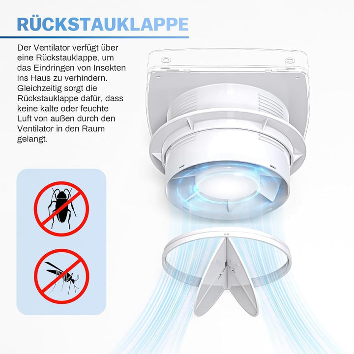 XIIW Ø100mm Badlüfter Leiser Abluftventilator mit Rückstauklappe, Lüfter Badezimmerlüfter Bad Lüfter