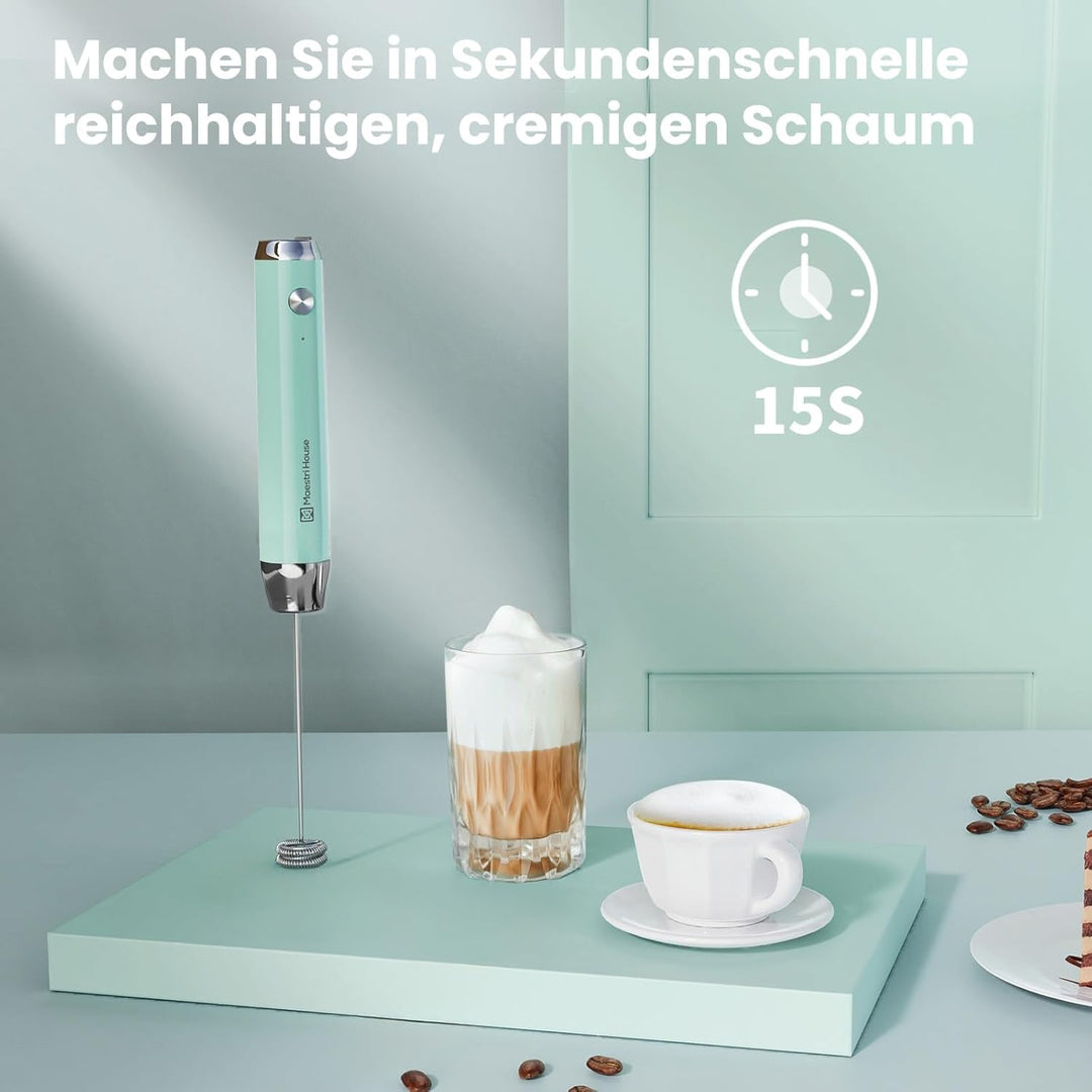 Maestri House Wiederaufladbarer Milchaufschäumer, Tragbarer Elektrischer Schaummacher aus Edelstahl,