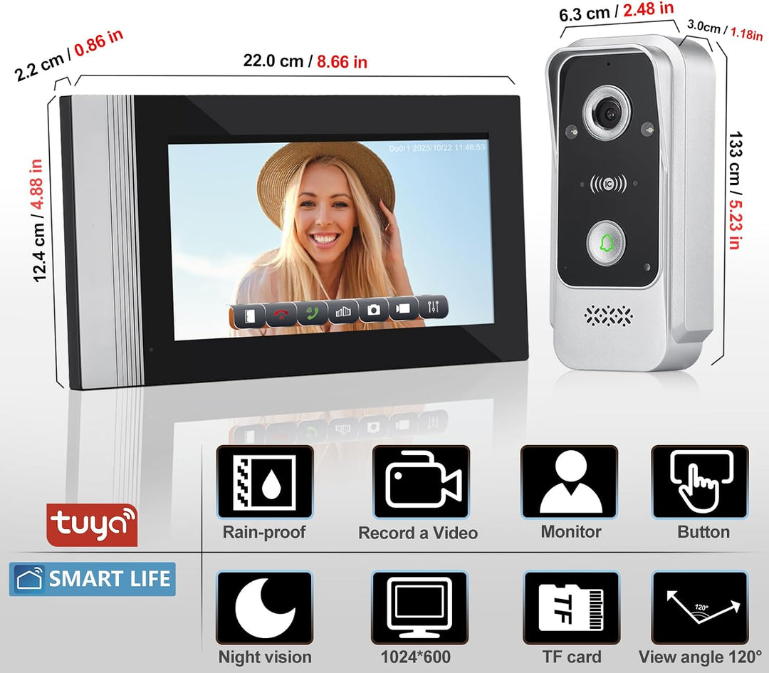 Home WiFi IP Video Türklingel Gegensprechanlage 7 Zoll IPS Touchscreen 1080P HD 2-Megapixel Kamera T