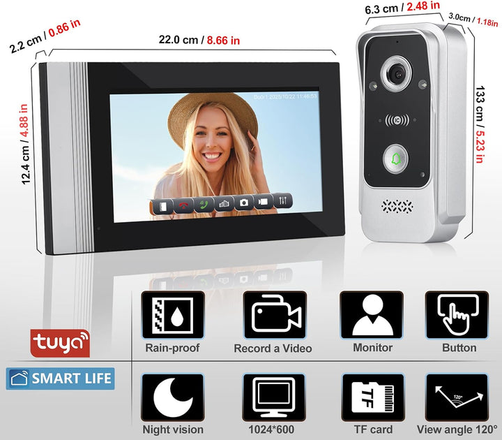 Home WiFi IP Video Türklingel Gegensprechanlage 7 Zoll IPS Touchscreen 1080P HD 2-Megapixel Kamera T