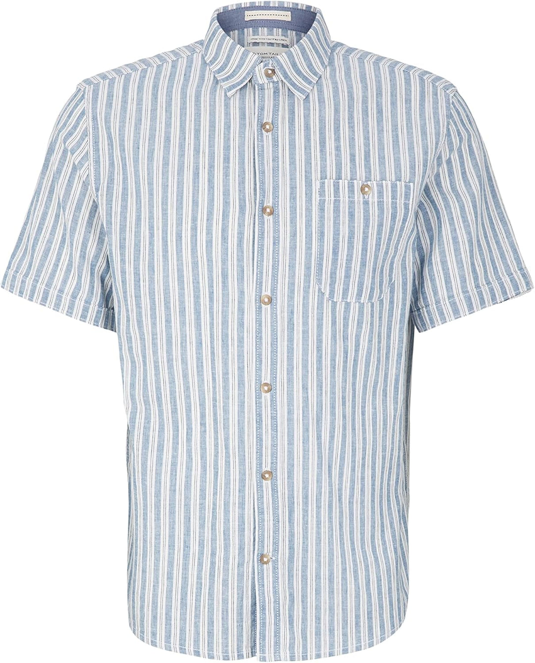 TOM TAILOR Herren Kurzarm-Hemd aus Leinen M 31243 - Blue Navy White Stripe, M 31243 - Blue Navy Whit