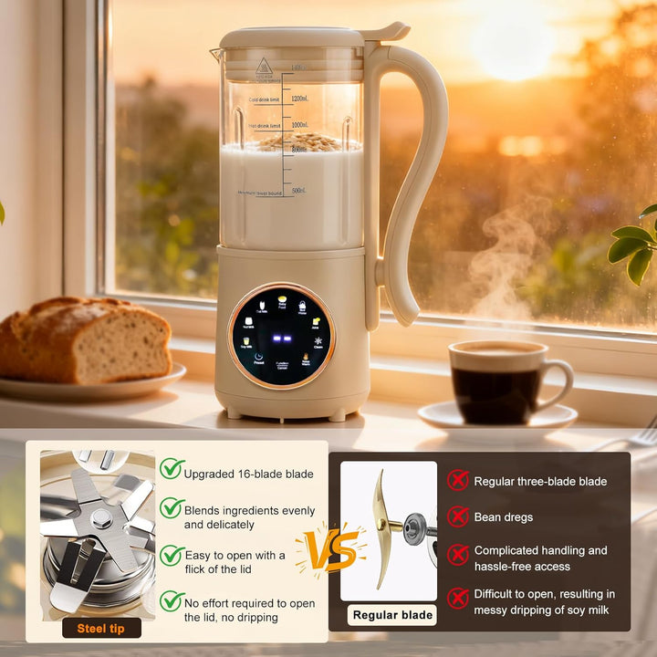 Automatische Nussmilchmaschine,1400ML Multifunktionaler Sojamilch Maschine mit Selbstreinigung und V