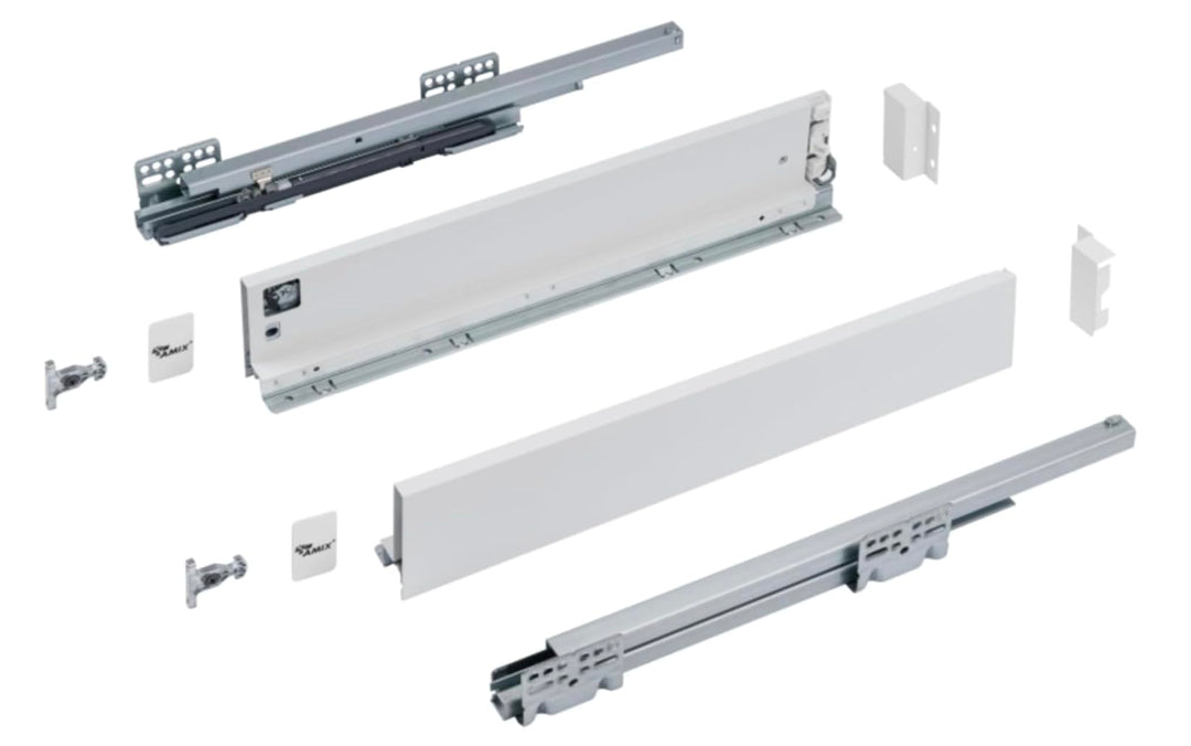 AMIX ELITE BOX Schubladensystem mit Vollauszug &amp; Soft-Close – Slim Drawer mit Glas-Seiten – Höhe 84