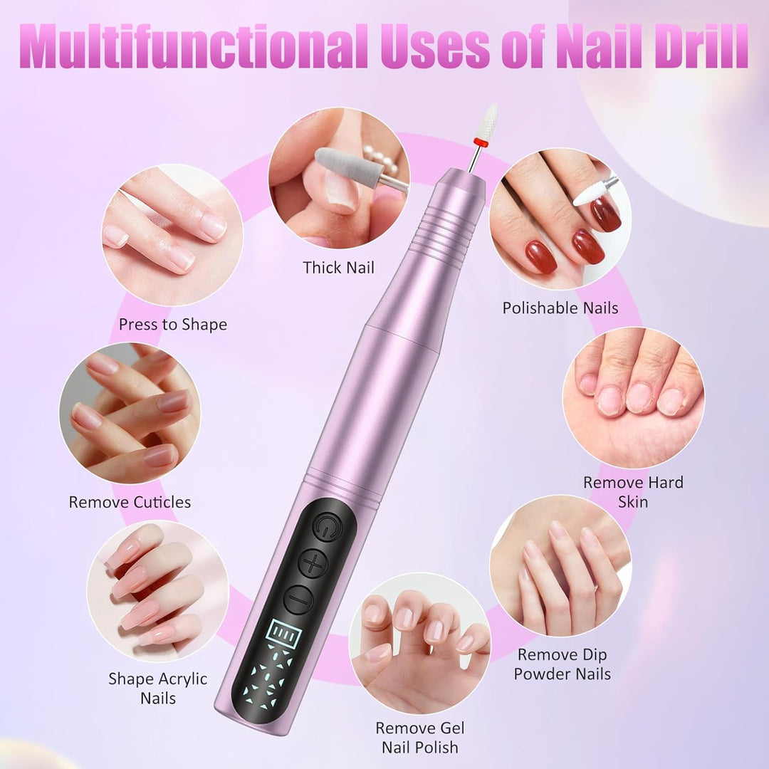 Nagelfräser Kabellos, 12 in 1 Fräser für Gelnägel, Elektrische Nagelfeile Professionell Nail Drill,