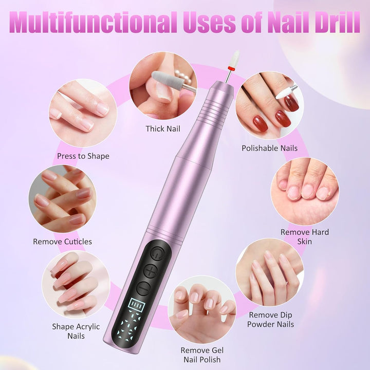 Nagelfräser Kabellos, 12 in 1 Fräser für Gelnägel, Elektrische Nagelfeile Professionell Nail Drill,