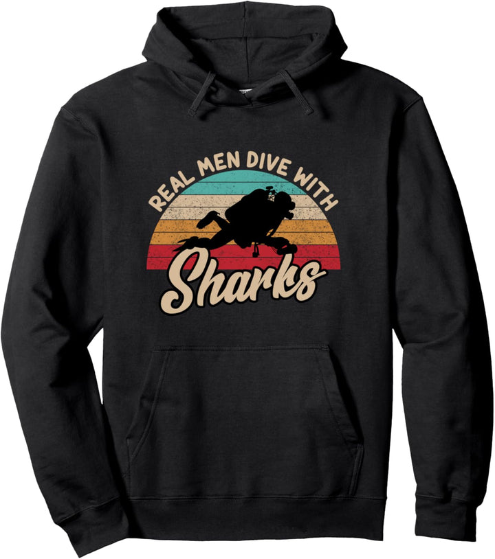 Echte Männer tauchen mit Haien Witziges Taucher Zitat Pullover Hoodie