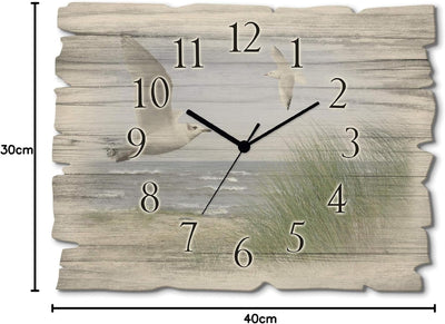 ARTLAND Wanduhr ohne Tickgeräusche aus Holz Quarzuhr 40x30 cm Rechteckig Lautlos Strand Meer Nordsee