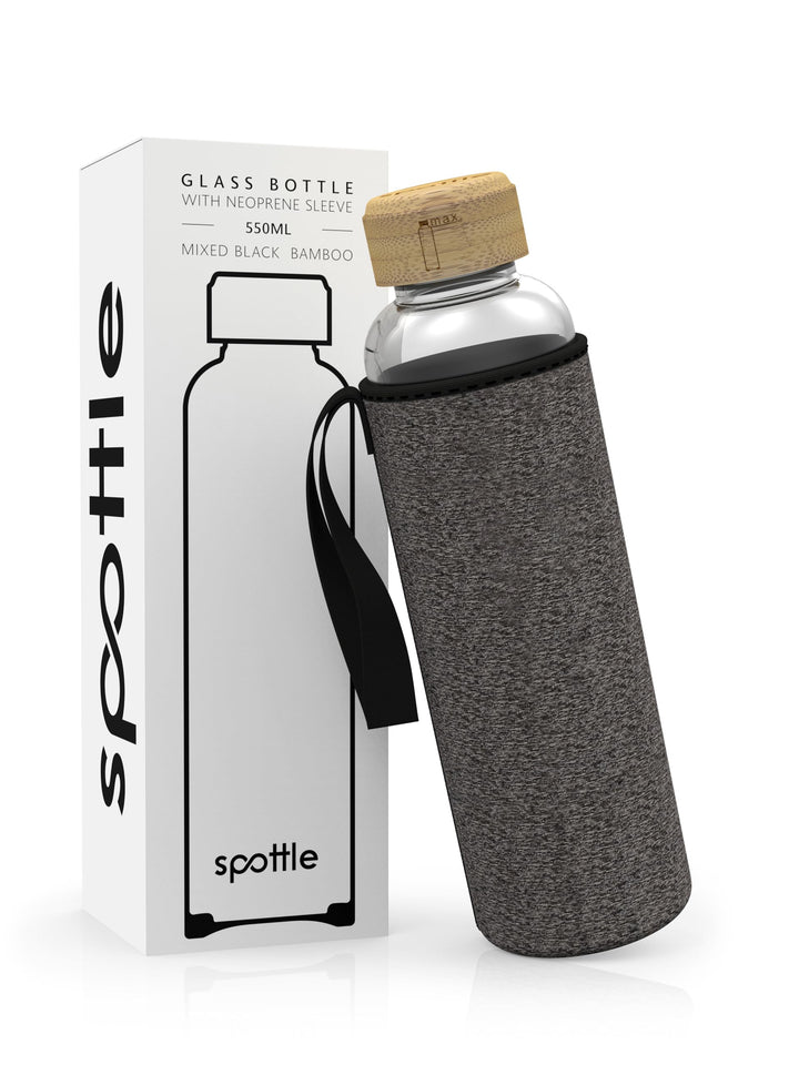 spottle Trinkflasche aus Glas 1l - Glasflasche 500ml - 750ml - 1 liter mit Neoprenhülle - Schutzhüll