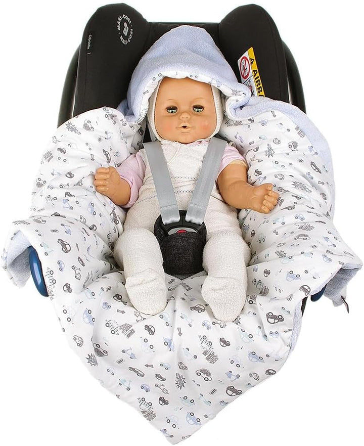 Einschlagdecke für die Babyschale Babyschalenfusssack Sommer Fusssack (Grau, Auto) Grau Auto, Grau A