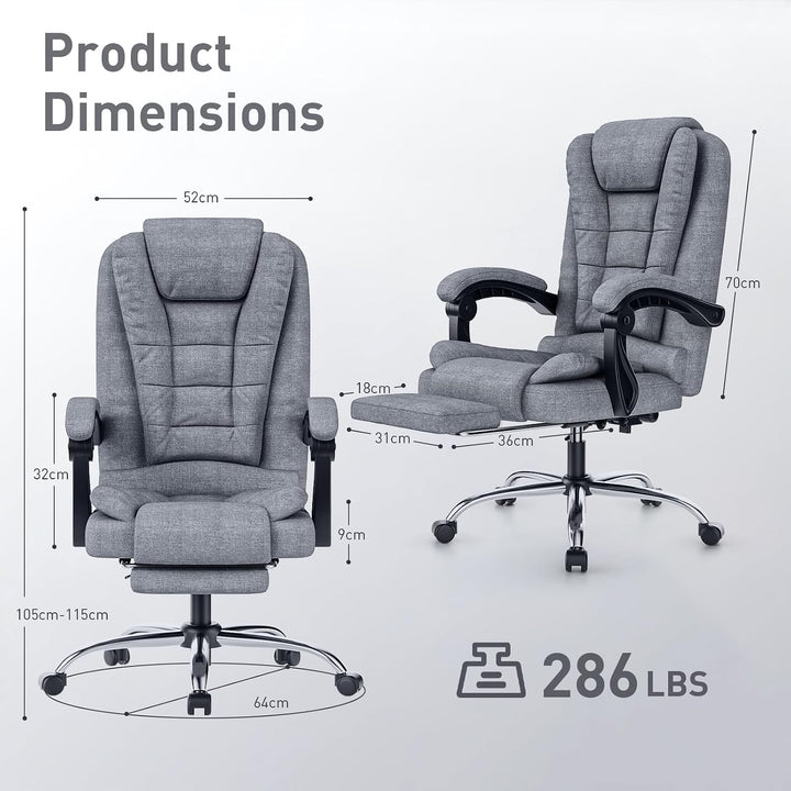 rattantree Bürostuhl Mit Fussstütze, Ergonomischer Schreibtischstuhl, PC Computerstuhl mit Gepolster