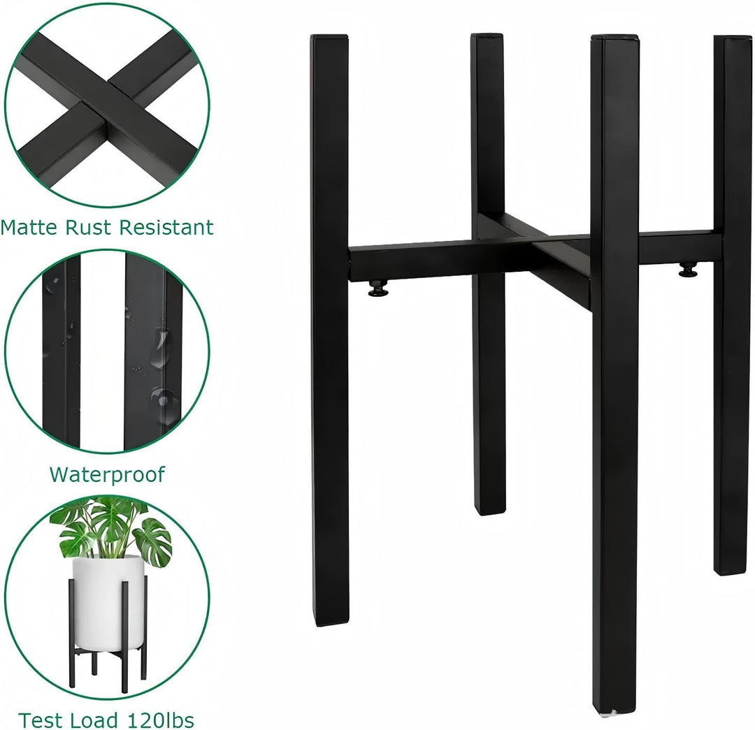 Verstellbarer Pflanzenständer-Blumenständer Metall Schwarz mit 4 Umlenkrollen für 24-38 cm Verschied