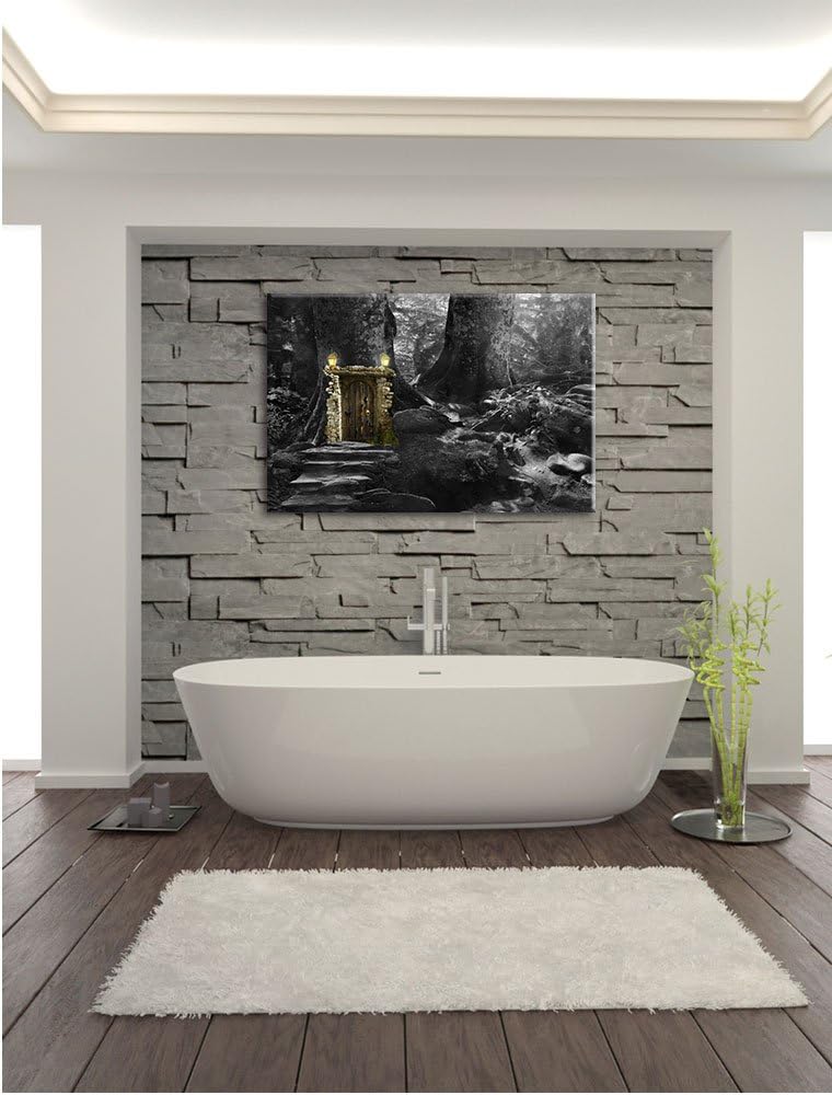 Pixxprint Geheimes Tor im Wald als Leinwandbild | Grösse: 100x70 cm | Wandbild | Kunstdruck | fertig