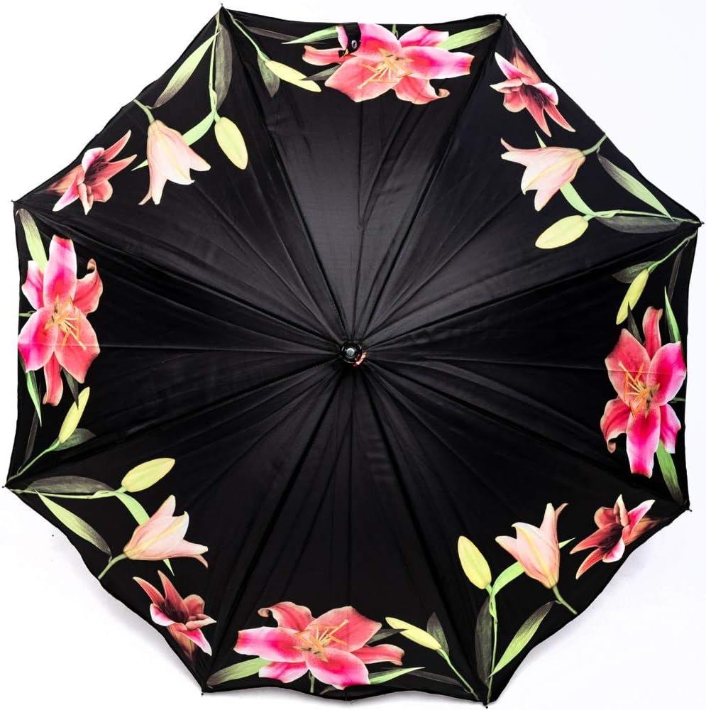 LUCKYWEATHER Regenschirm Stockschirm Damen Motiv Lilien I Stockregenschirm gross und stabil sowie ho