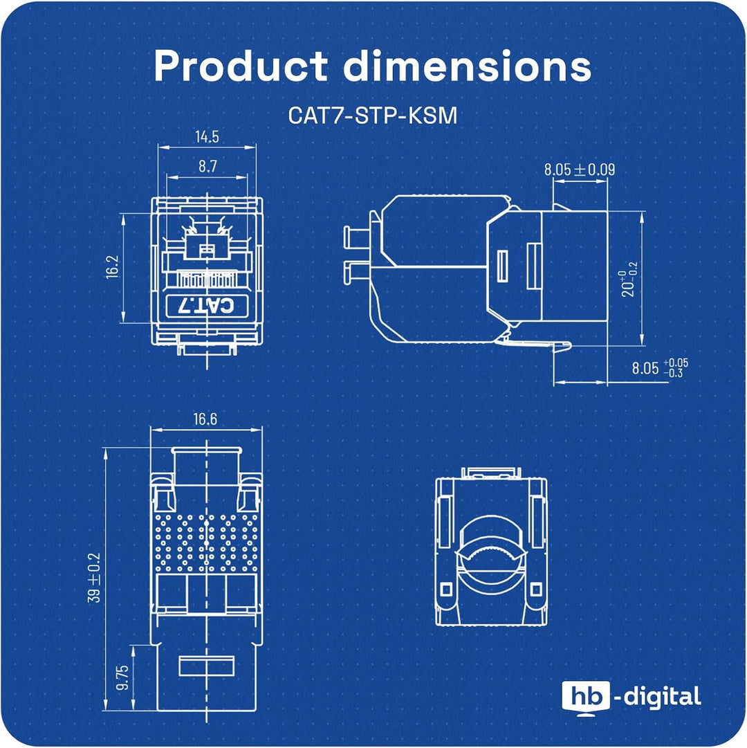 hb-digital Set: 4X CAT.7 Keystone RJ45 Modul + 2X Hutschienenadapter Metall Keystone-Halterung für H