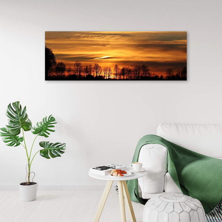 Wandbild Sonnenuntergang Modern Deko Kunst Bilder Bäume Braun 100x40 cm Deko Paneel 100x40 cm Braun_