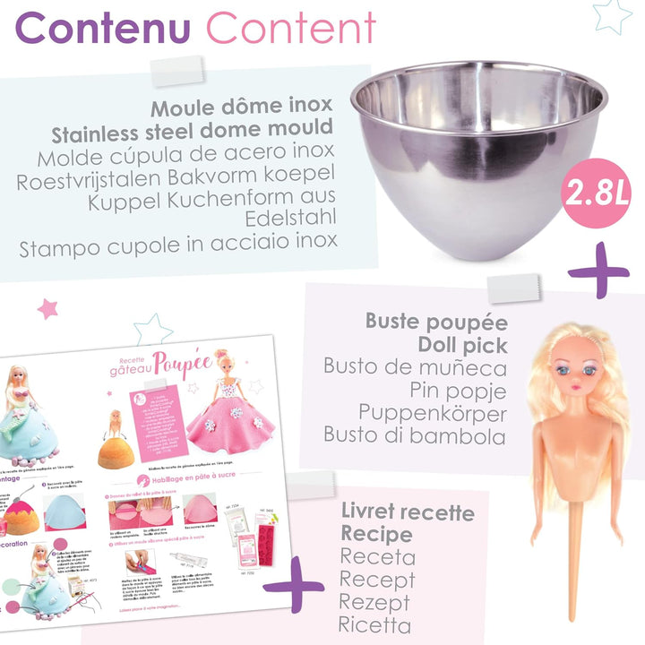 ScrapCooking - Kuchenform Prinzessin - Edelstahlkuppel & Puppenbüste für Prinzessin, Meerjungfrau, I