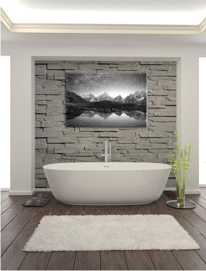 Pixxprint Sternenhimmel über dem Gebirge / 100x70cm Leinwandbild bespannt auf Holzrahmen/Wandbild Ku