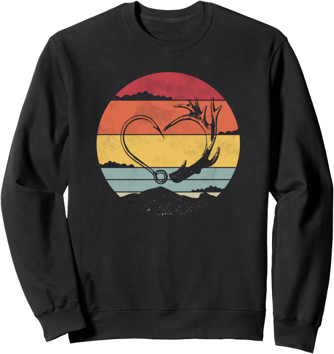 Fischerhaken im Vintage-Stil und Schuppenjäger-Geweihfischer Sweatshirt