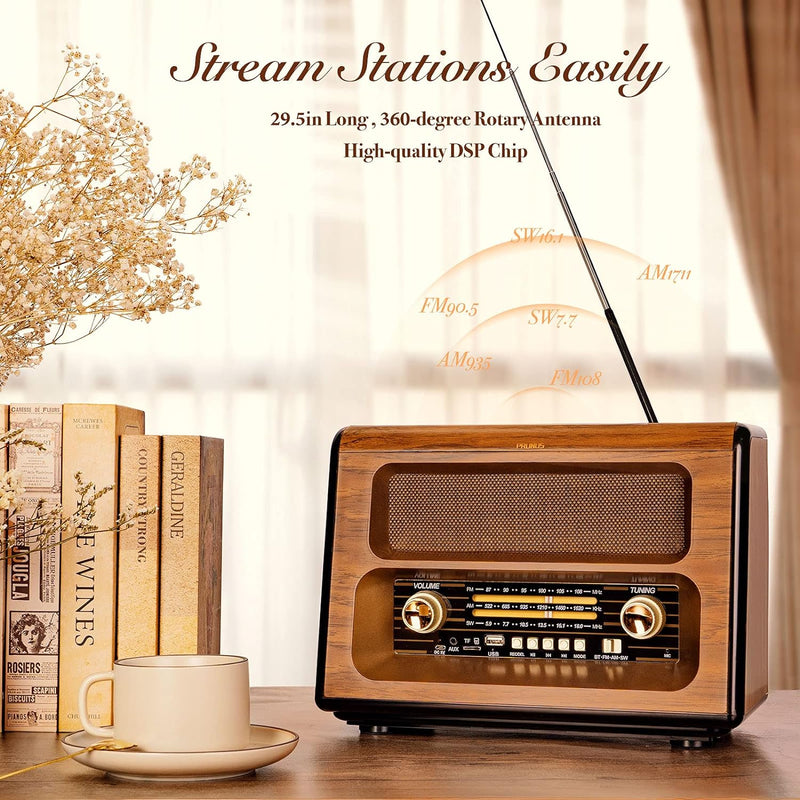 PRUNUS J-199 Retro Radio Bluetooth, AM FM SW Nostalgie Radio Batteriebetrieben, Kofferradio Akku Rad