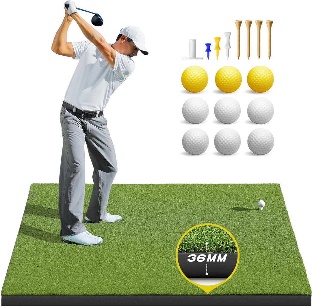 Golf Abschlagmatte 150 x 117 cm, 6 Abschlagpositionen, Kunstrasen, Grün, Faltbar, Ideal für Indoor u