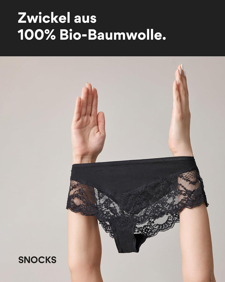Snocks Hipster Panties mit Spitze 3er Set Gr. XS-XL (34-42) I Hipster High Waist I Hipster Panty mit