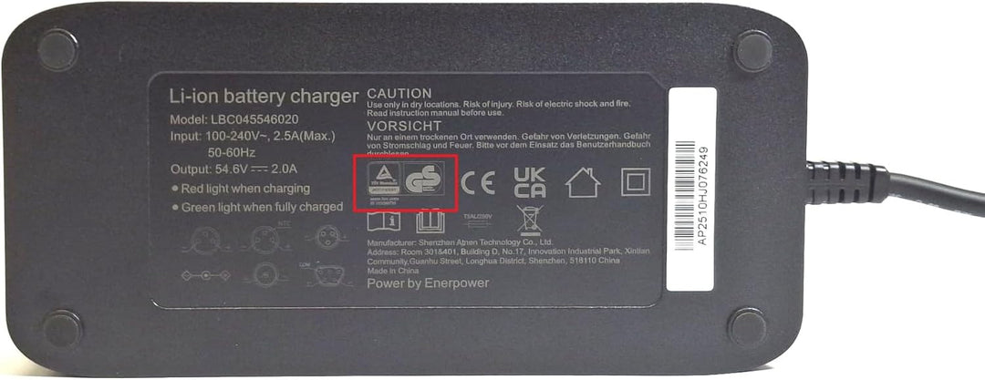 Enerpower Ladegerät 54,6V 2A 110 Watt 3-Pins Trapez für 48V Akkus von Fischer Pedelecs Viator, Terra
