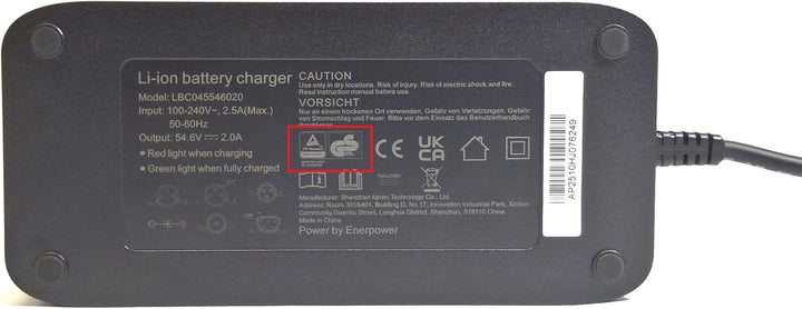 Enerpower Ladegerät 54,6V 2A 110 Watt 3-Pins Trapez für 48V Akkus von Fischer Pedelecs Viator, Terra