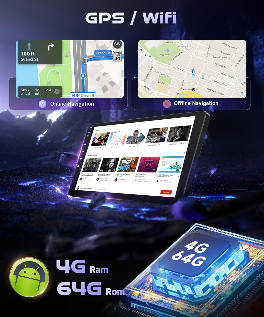 4G&amp;64G 9" Autoradio Für Ford Transit 2009-2016/Focus 2005-2008 mit Carplay Android Auto Wireless,128