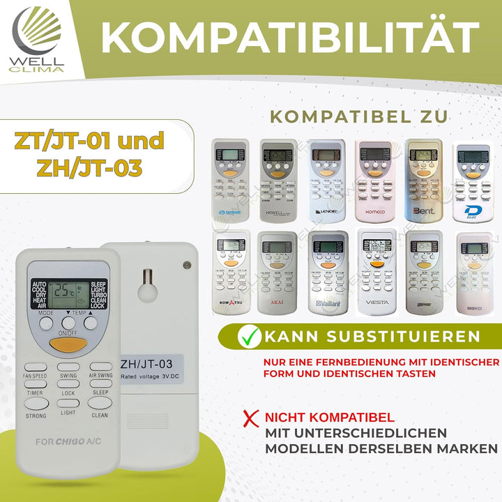 Wellclima® Ersatzfernbedienung für ZH/JT-01 und ZH/JT-03 – Nur kompatibel mit identischen Modellen v