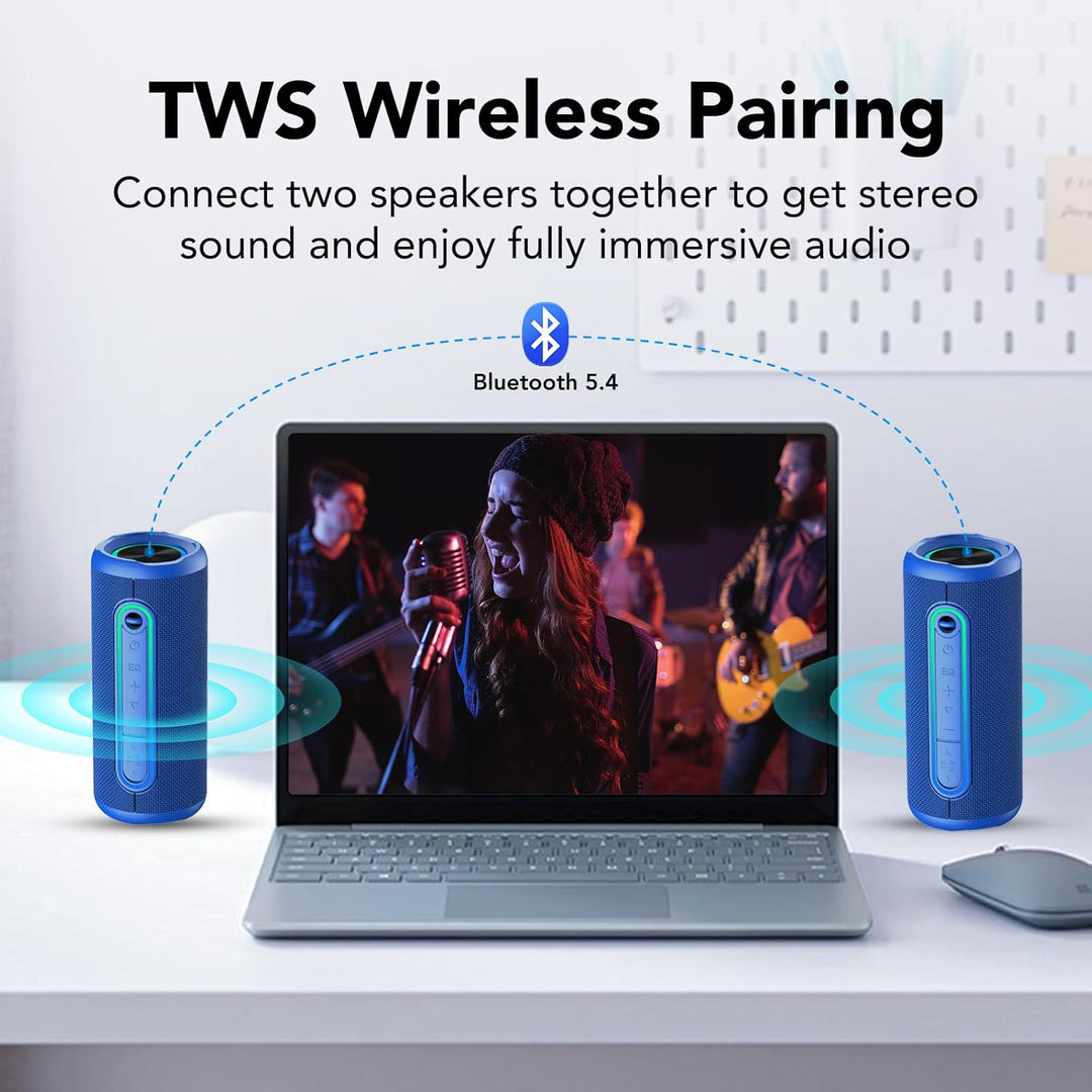 Bluetooth Lautsprecher mit Licht, Bluetooth 5.4 Musikbox, Dual Lautsprecher, Dualen Bass-Treibern, 3