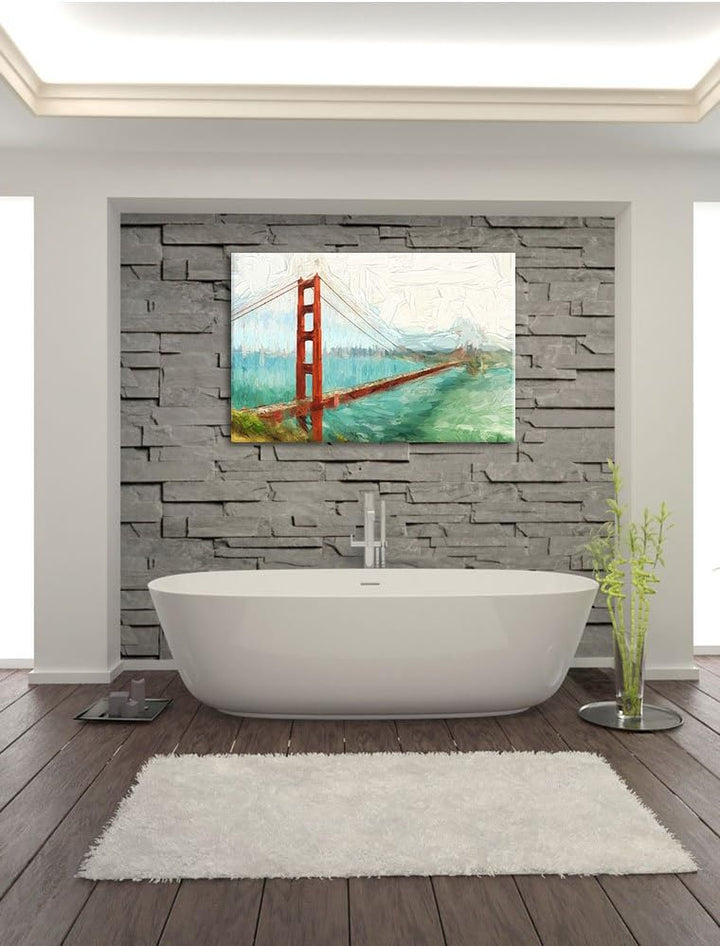 Pixxprint Golden Gate Bridge in San Francisco Kunst Pinsel Effekt, Format: 100x70 auf Leinwand, XXL