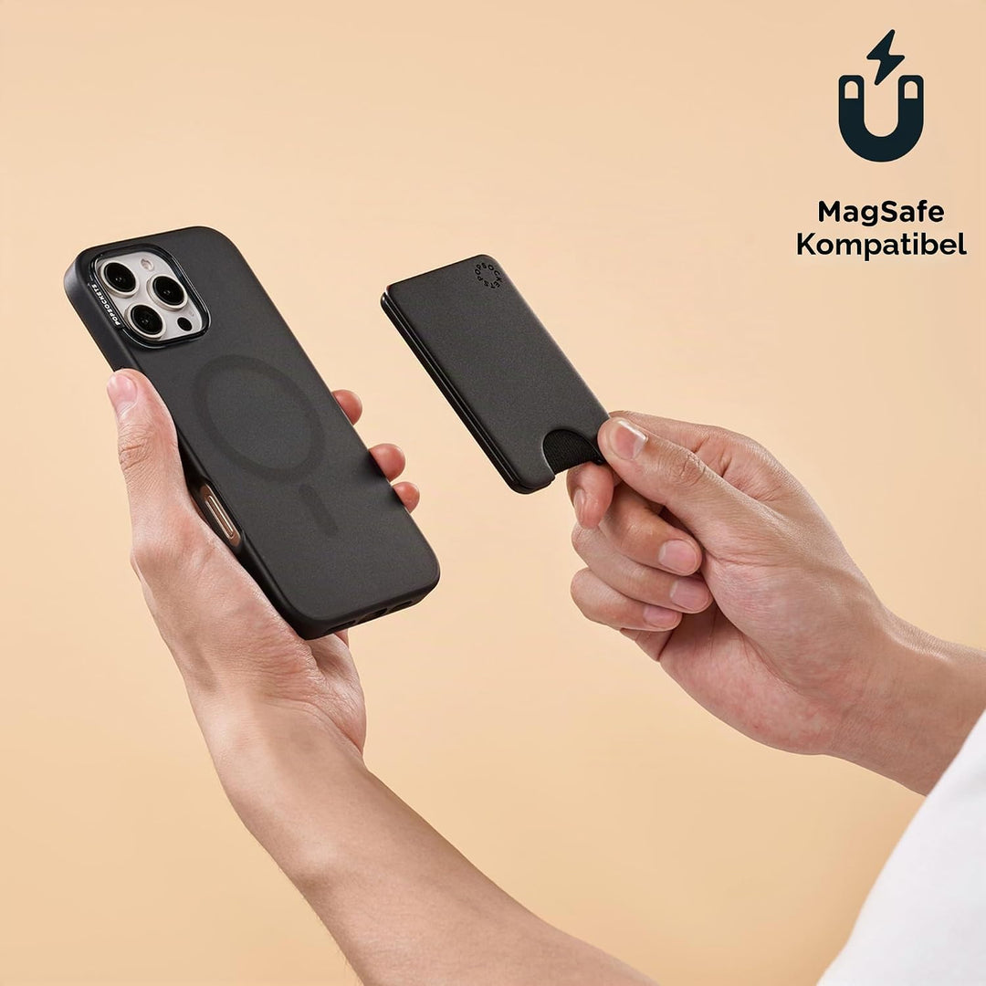 PopSockets Handy-Wallet für MagSafe, Kartenhalter ohne Grip, Black - Black Schwarz, Schwarz