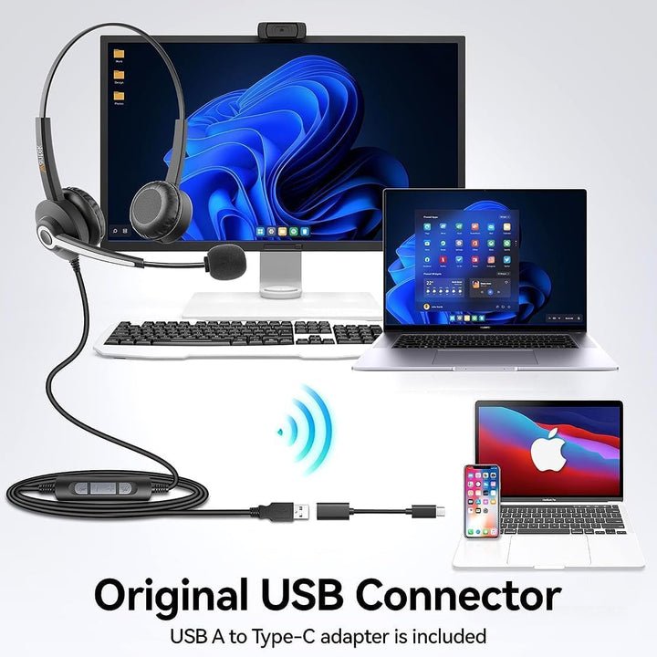 Wantek Stereo-Headset,schnurgebunden,USB-A,Mikrofon mit Noise Cancelling-ganztägiger Komfort-USB-A:P