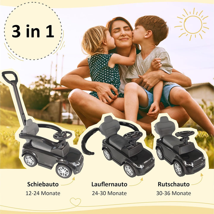 Rutschauto ab 1 Jahr – Rutscherfahrzeug schwarz Kinderfahrzeug mit Schiebestange und Sicherheitsbüge