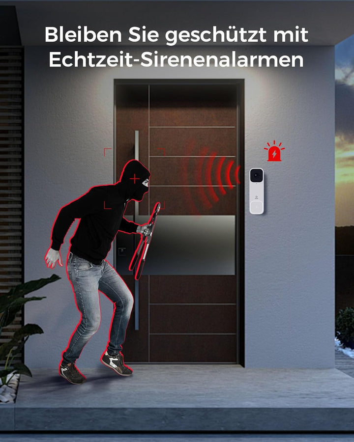 Woox Video Türklingel mit Chime, WLAN Smarte Türklingel mit Kamera Kabellos, Akku, 2K FHD, 170° Ultr