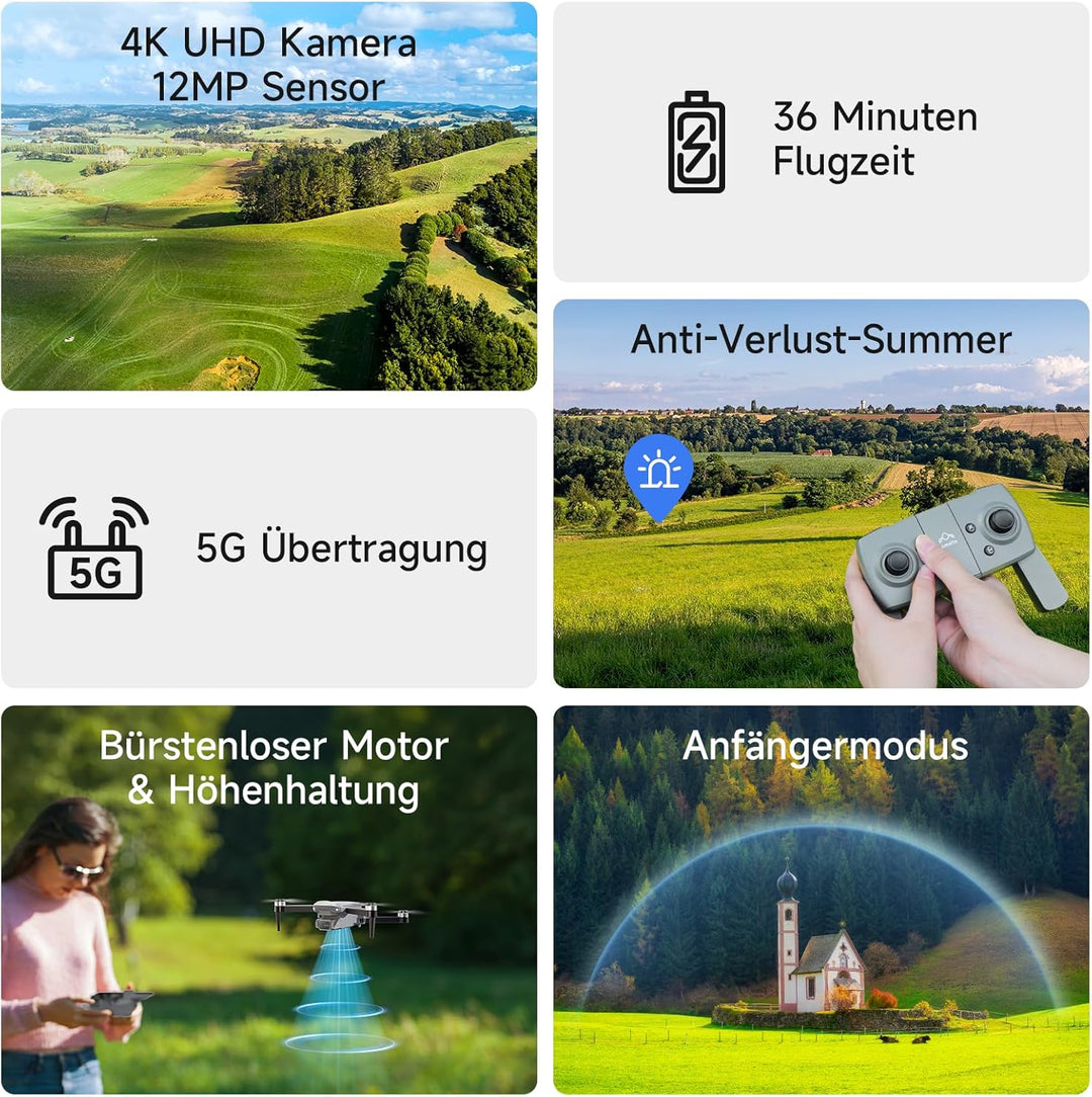 Ameta Drohne mit Kamera 4K für Erwachsene, S20 Lite FPV Drone für Anfänger, RC Quadrocopter mit Bürs