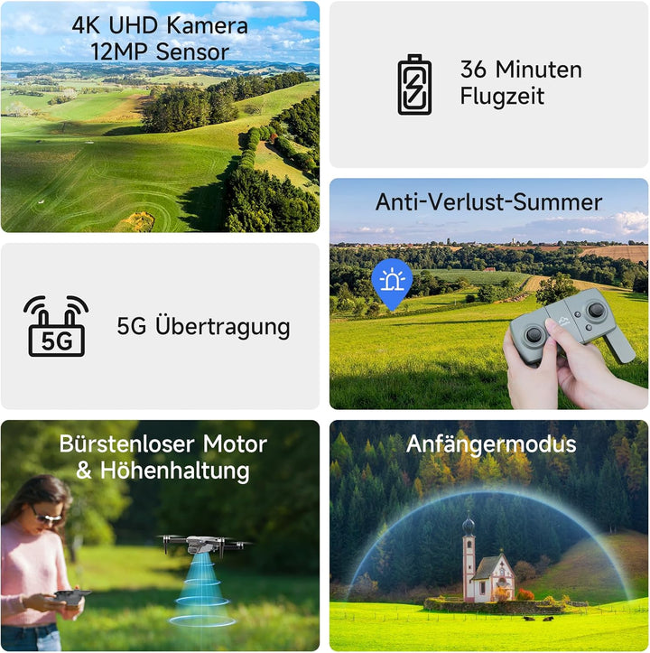 Ameta Drohne mit Kamera 4K für Erwachsene, S20 Lite FPV Drone für Anfänger, RC Quadrocopter mit Bürs