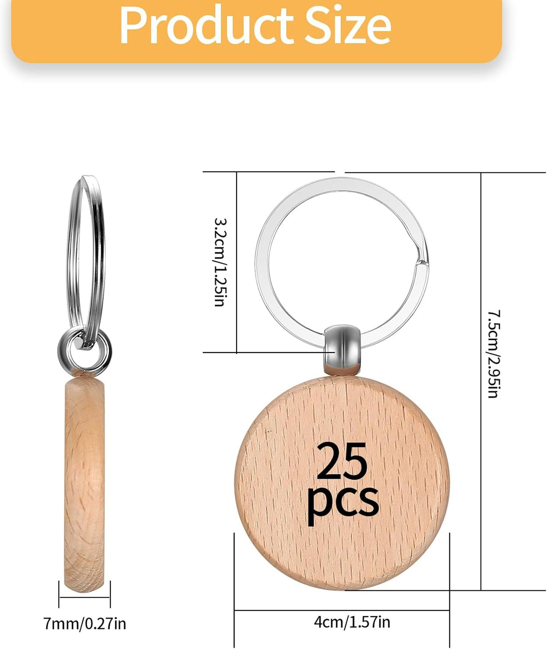 25 Stk Schlüsselanhänger Holz, Schlüsselanhänger Rohling, Personalisierte Runde Leer Schlüsselanhäng