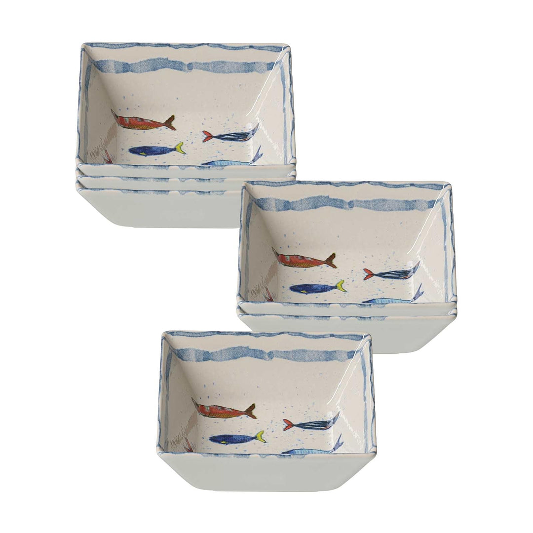 Ritzenhoff & Breker Maro Beilagenschale 13 x 13 cm 6er Set, Steinzeug-Geschirr mit Fisch-Dekor, Spül
